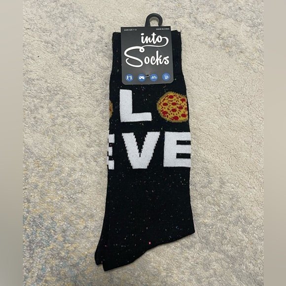 Brand New Unisex One Size Into Socks Spotted LVE Socks In Black With Pizza Print - Picture 1 of 7